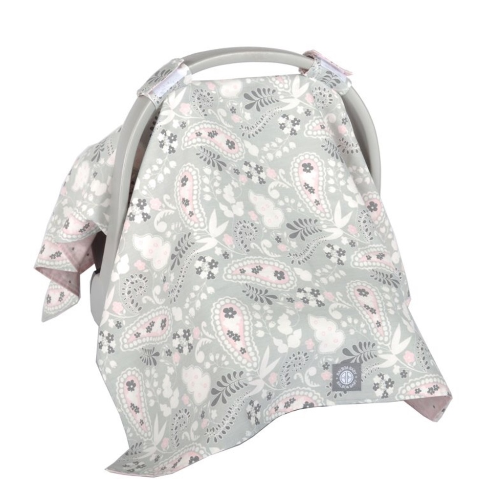 BALBOA BABY CAR SEAT CANOPY BABY COVER 100% COTTON PINK AND GRAY PASLEY FLOWERS